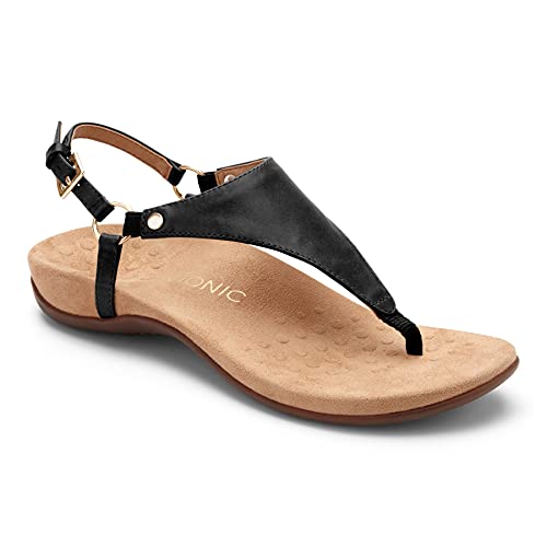 VIONIC Rest Kirra T - Strap - Women's Black Leather Shoe Deals Outlet