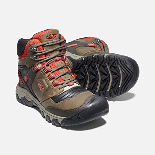 KEEN Ridge Flex Mid WaterProof - Men's Dark Olive/Ketchup Shoe Deals Outlet