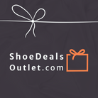 Shoe Deals Outlet Gift Cards logo with a white bow above the text and an orange gift box with a bow on the right, set against a dark background—ideal for gifting trendy shoes at great prices.