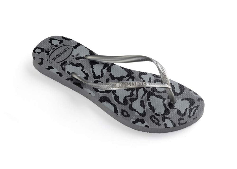 Havaianas Slim Flip Flops - Unisex Leopard Print Grey/Silver Shoe Deals Outlet