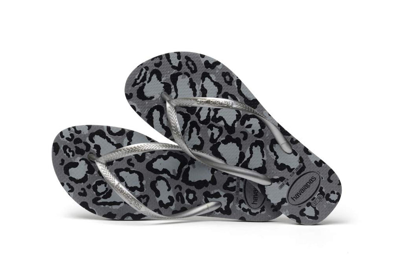 Havaianas Slim Flip Flops - Unisex Leopard Print Grey/Silver Shoe Deals Outlet