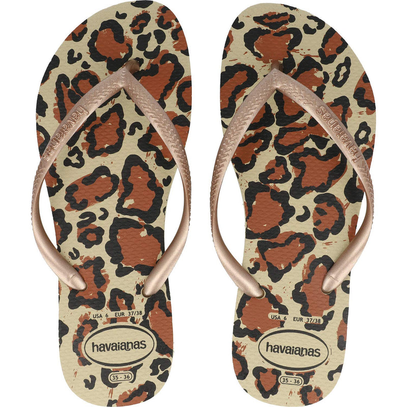 Havaianas Slim Flip Flops - Unisex Leopard Print Rose Gold Shoe Deals Outlet