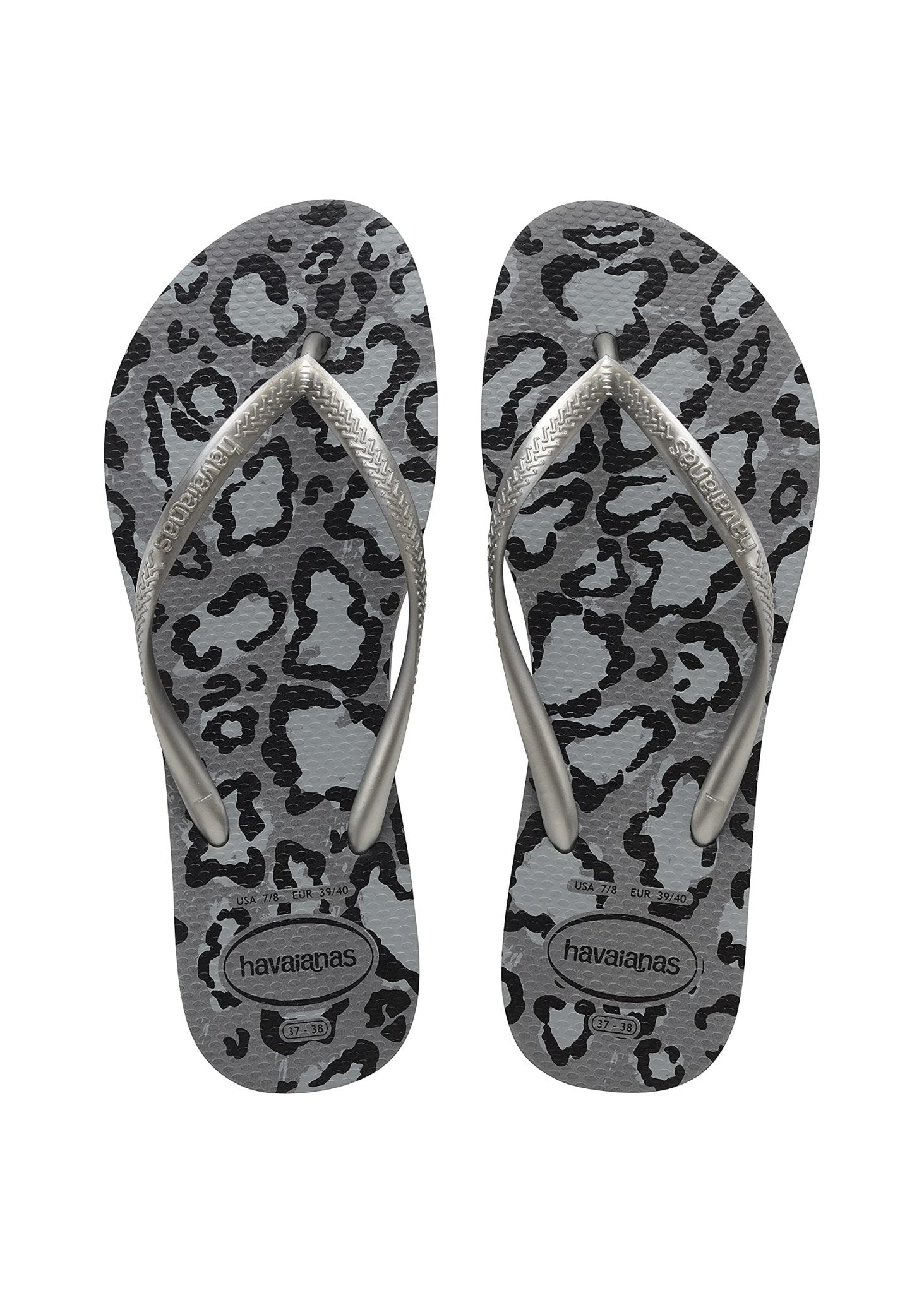 Havaianas Slim Flip Flops - Unisex Leopard Print Grey/Silver Shoe Deals Outlet