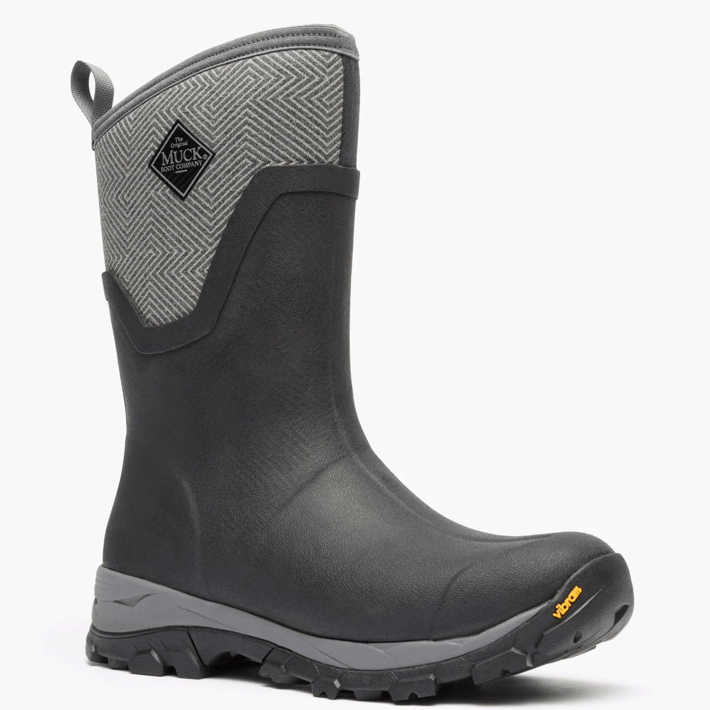 The Original Muck Boot Company Arctic Ice Mid Boot + Vibram Arctic Grip A.T. Black / Gray Geo 5 M 664911118133 Shoe Deals Outlet