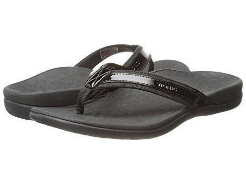 VIONIC Tide II Toe Post Sandal - Women's Black Patent Shoe Deals Outlet