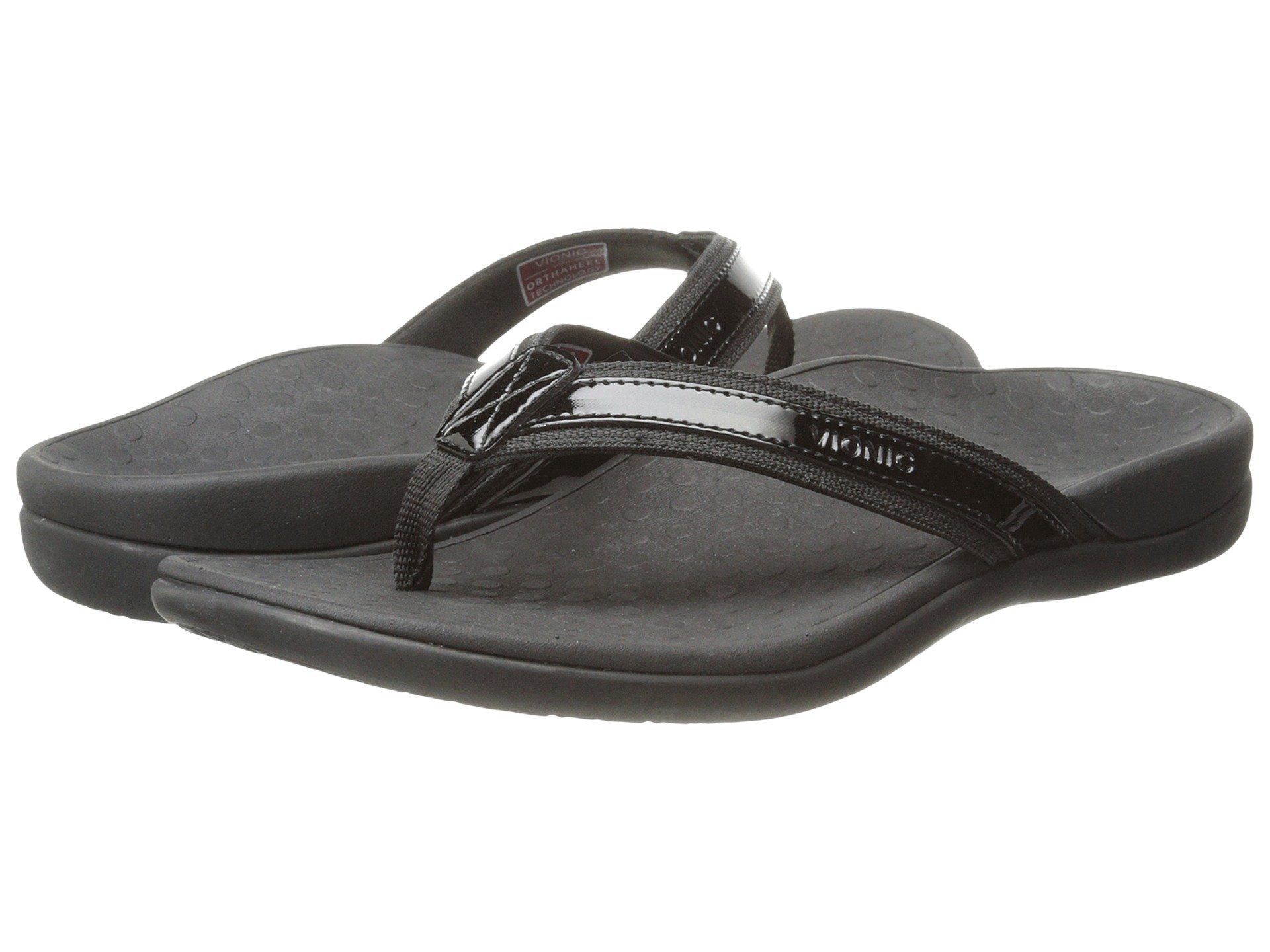 VIONIC Tide II Toe Post Sandal - Women's Black Patent Shoe Deals Outlet