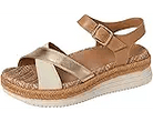 VIONIC Mar Platform Wedge Sandal Camel / Gold Brown Leather 10 M 197725038675 Shoe Deals Outlet
