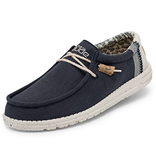 Hey Dude Wally Linen - Men's Natural Navy Shoe Deals Outlet